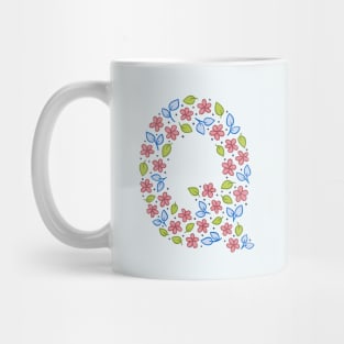 Floral Monogram Letter Q - pink and blue Mug